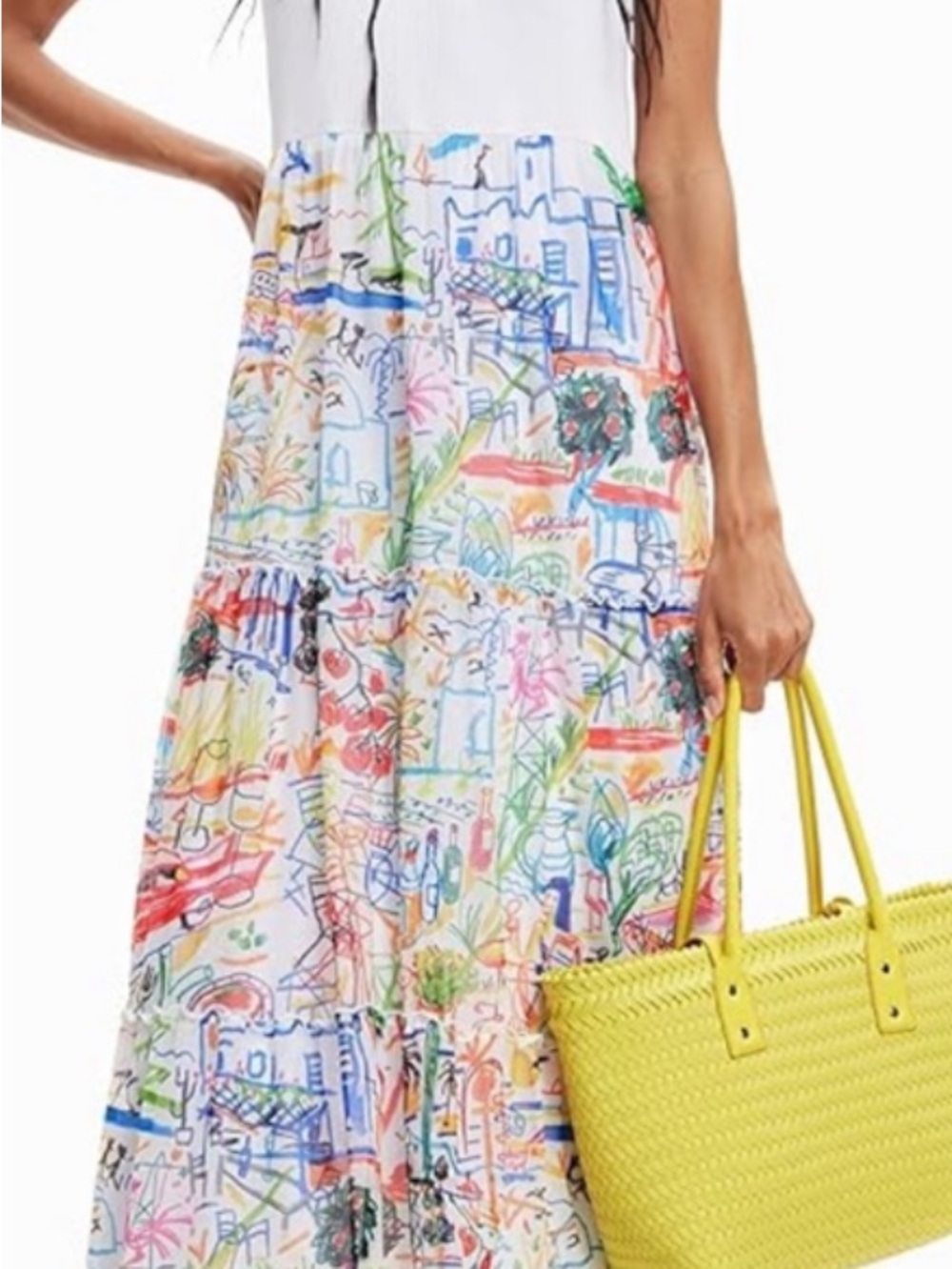 Desigual Maxi Wearable Art Tank Top Tulle  Tiered Dress NWOT Large - Picture 5 of 7